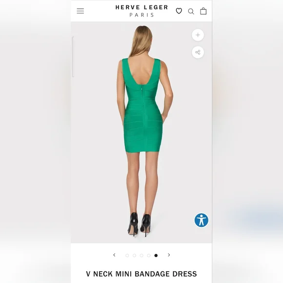 NWOT Bright Teal HERVE LEGER V- Neck Mini Bandage Dress XS $790 - Picture 3 of 14